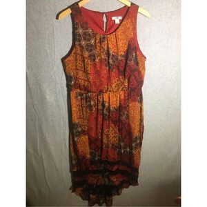 Womens Cato Dress Multi Print Orange Red Black Lace Vintage Y2K High Low Maxi